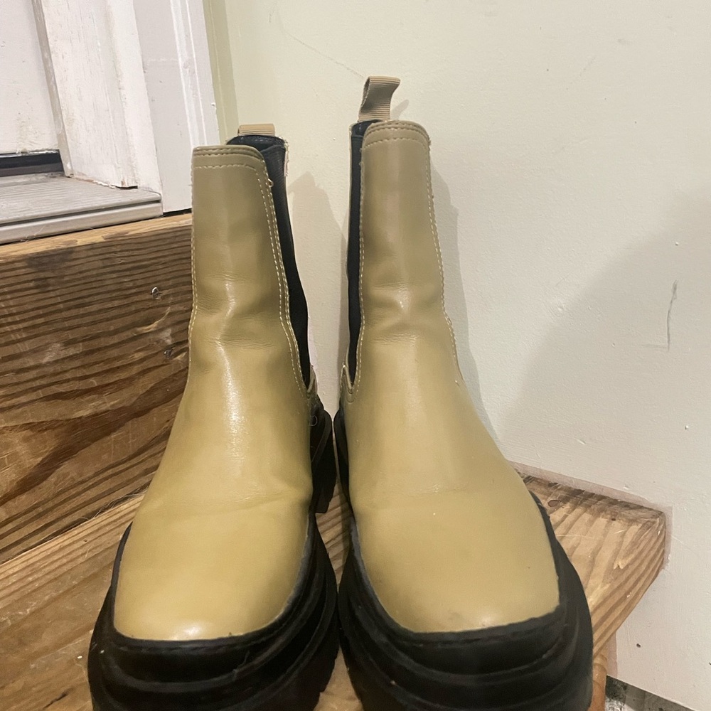 MANGO Olive Green and Black Platform Ankle Boots